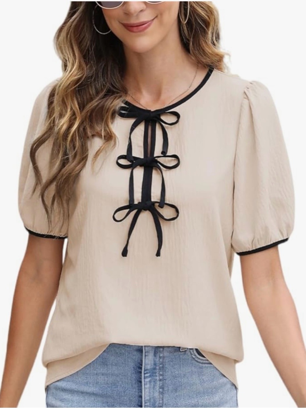 CiCiBird Apricot Tie-front short-sleeved Blouse in Apricot size S